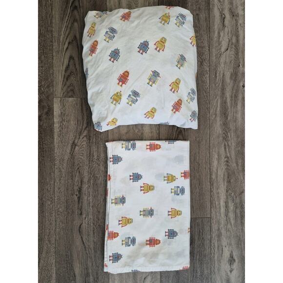 Crate & Barrel Kids Robot Flat Fitted Twin Sheet Set Organic Cotton - Picture 2 of 10